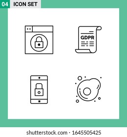 Pack of 4 Line Style Icon Set. Outline Symbols for print. Creative Signs Isolated on White Background. 4 Icon Set.