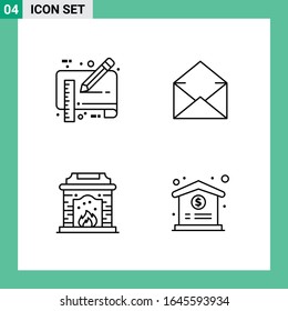 Pack of 4 Line Style Icon Set. Outline Symbols for print. Creative Signs Isolated on White Background. 4 Icon Set.