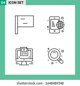 Pack of 4 Line Style Icon Set. Outline Symbols for print. Creative Signs Isolated on White Background. 4 Icon Set.