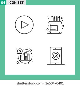 Paket mit 4 Line Style Icon Set. Umrisssymbole für den Druck. Kreative Zeichen einzeln auf weißem Hintergrund.4 Symbolsatz.