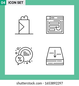 Pack of 4 Line Style Icon Set. Outline Symbols for print. Creative Signs Isolated on White Background. 4 Icon Set.
