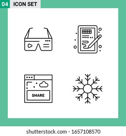 Pack of 4 Line Style Icon Set. Outline Symbols for print. Creative Signs Isolated on White Background. 4 Icon Set.