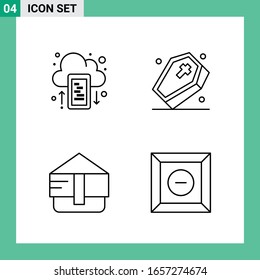 Paquete de 4 iconos de estilo de línea. Símbolos de esquema para impresión. Carteles creativos aislados en fondo blanco.4 Conjunto de iconos.