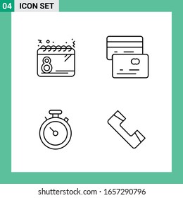 Paket mit 4 Line Style Icon Set. Umrisssymbole für den Druck. Kreative Zeichen einzeln auf weißem Hintergrund.4 Symbolsatz.