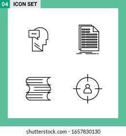 Paquete de 4 iconos de estilo de línea. Símbolos de esquema para impresión. Carteles creativos aislados en fondo blanco.4 Conjunto de iconos.
