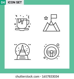 Pack of 4 Line Style Icon Set. Outline Symbols for print. Creative Signs Isolated on White Background. 4 Icon Set.