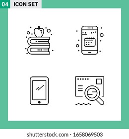 Paket mit 4 Line Style Icon Set. Umrisssymbole für den Druck. Kreative Zeichen einzeln auf weißem Hintergrund.4 Symbolsatz.