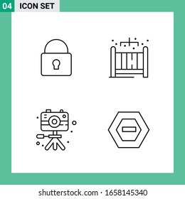 Paket mit 4 Line Style Icon Set. Umrisssymbole für den Druck. Kreative Zeichen einzeln auf weißem Hintergrund.4 Symbolsatz.