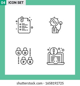 Pack of 4 Line Style Icon Set. Outline Symbols for print. Creative Signs Isolated on White Background. 4 Icon Set.