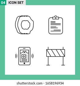 Paquete de 4 iconos de estilo de línea. Símbolos de esquema para impresión. Carteles creativos aislados en fondo blanco.4 Conjunto de iconos.