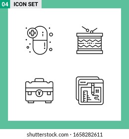 Pack of 4 Line Style Icon Set. Outline Symbols for print. Creative Signs Isolated on White Background. 4 Icon Set.