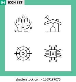 Paket mit 4 Line Style Icon Set. Umrisssymbole für den Druck. Kreative Zeichen einzeln auf weißem Hintergrund.4 Symbolsatz.