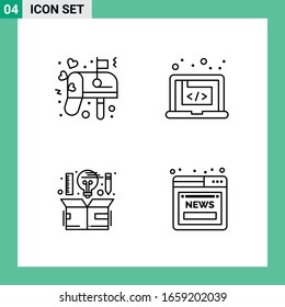 Pack of 4 Line Style Icon Set. Outline Symbols for print. Creative Signs Isolated on White Background. 4 Icon Set.