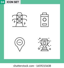 Paquete de 4 iconos de estilo de línea. Símbolos de esquema para impresión. Carteles creativos aislados en fondo blanco.4 Conjunto de iconos.