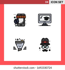 Pack of 4 Modern Filledline Flat Colors Signs and Symbols for Web Print Media such as discount; funnel; store; cap; tool Editable Vector Design Elements