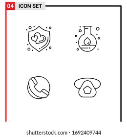 Pack of 4 Modern Filledline Flat Colors Signs and Symbols for Web Print Media such as love; shop; energy; science; call Editable Vector Design Elements