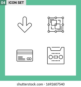 Pack of 4 Modern Filledline Flat Colors Signs and Symbols for Web Print Media such as arrow; credit card; download; intersect; payments Editable Vector Design Elements