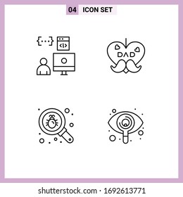 Pack of 4 Modern Filledline Flat Colors Signs and Symbols for Web Print Media such as app; bug; development; father; search Editable Vector Design Elements