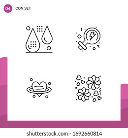 Pack of 4 Modern Filledline Flat Colors Signs and Symbols for Web Print Media such as blood; love; fitness; power; valentine's day Editable Vector Design Elements
