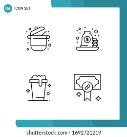 Paquete de 4 modernos símbolos y símbolos de color plano de línea plana para medios de impresión en la Web, como la cocina; préstamo; olla; hipoteca; elementos de diseño de vectores editables de sopa