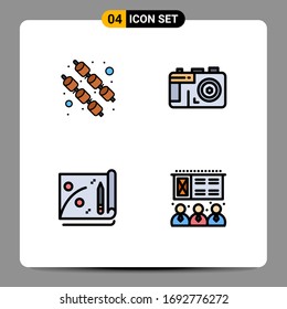 Pack of 4 Modern Filledline Flat Colors Signs and Symbols for Web Print Media such as food; lecture; camera; achievement; training Editable Vector Design Elements