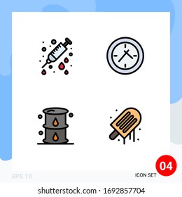 Paquete de 4 modernos símbolos y símbolos de color plano de línea plana para medios impresos en la Web, como atención; gas; aguja; reloj; elementos de diseño de vectores editables de energía