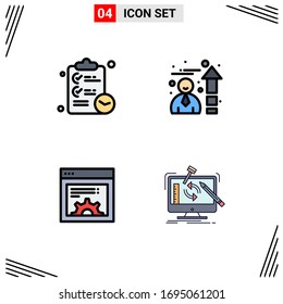 Pack of 4 Modern Filledline Flat Colors Signs and Symbols for Web Print Media such as checklist; web; time; speedometer; project Editable Vector Design Elements