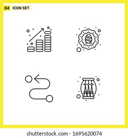 Pack of 4 Modern Filledline Flat Colors Signs and Symbols for Web Print Media such as coins; destination; money; wreath; route Editable Vector Design Elements