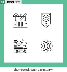 Paquete de 4 modernos símbolos y símbolos de color plano de línea plana para medios de impresión en la Web, como la limonada; entrega; insignia; rayas; Elementos de diseño de vectores editables de coche
