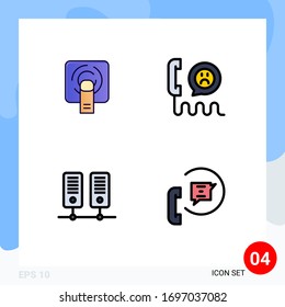 Pack of 4 Modern Filledline Flat Colors Signs and Symbols for Web Print Media such as finger; center; screen; help; server Editable Vector Design Elements