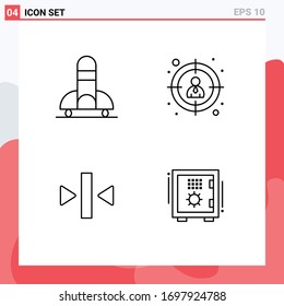 Paquete de 4 modernos símbolos y símbolos de color plano de línea plana para medios de impresión en la Web, como cohete; espalda; espacio; objetivo; elementos de diseño de vectores editables para bancos