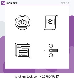 Paket mit 4 modernen Flachfarben Zeichen und Symbole für Web-Printmedien wie bangladesh; Seite; Münzen; Ziel; Design-Elemente für Web Editierbare Vektorillustrationen