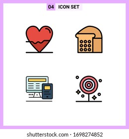 Pack of 4 Modern Filledline Flat Colors Signs and Symbols for Web Print Media such as beat; monitor; lab; food; calculatre Editable Vector Design Elements