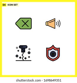 Paquete de 4 símbolos y símbolos modernos de color plano de línea plana para medios de impresión web, como el espacio de fondo; diversos; sonido; sobre; elementos de diseño de vectores editables de policía