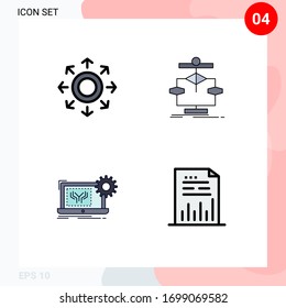 Pack of 4 Modern Filledline Flat Colors Signs and Symbols for Web Print Media such as network; blueprint; arrow; data; electronics Editable Vector Design Elements