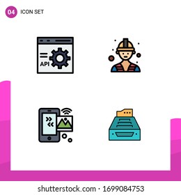 Paquete de 4 símbolos y símbolos modernos de color plano de línea plana para medios de impresión web, como navegador; internet; desarrollo; trabajo; Elementos de diseño de vectores editables