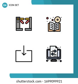 Paquete de 4 símbolos y símbolos modernos de color plano de línea plana para medios de impresión en la Web, como el acceso; flecha; subterráneo; aprendizaje; importar elementos de diseño de vectores editables