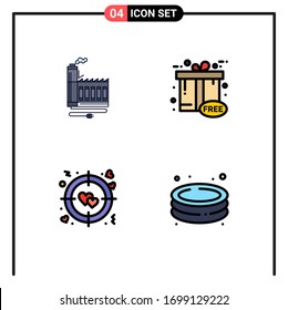 Pack of 4 Modern Filledline Flat Colors Signs and Symbols for Web Print Media such as consumption; heart; factory; cyber; target Editable Vector Design Elements