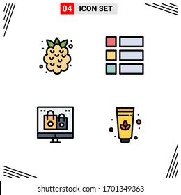 Pack of 4 Modern Filledline Flat Colors Signs and Symbols for Web Print Media such as food; christmas; strawberry; image; gift Editable Vector Design Elements
