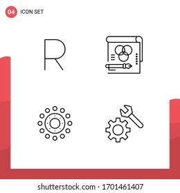 Pack of 4 Modern Filledline Flat Colors Signs and Symbols for Web Print Media such as rand; flower; zar; rgb; holiday Editable Vector Design Elements