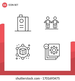 Pack of 4 Modern Filledline Flat Colors Signs and Symbols for Web Print Media such as and; cube; fruit; friends; coding Editable Vector Design Elements