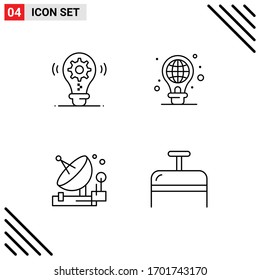 Pack of 4 Modern Filledline Flat Colors Signs and Symbols for Web Print Media such as bulb; communication; setting; light; satellite Editable Vector Design Elements