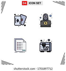 Pack of 4 Modern Filledline Flat Colors Signs and Symbols for Web Print Media such as hobbies; list; detective; robbery; registration Editable Vector Design Elements
