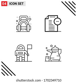 Pack of 4 Modern Filledline Flat Colors Signs and Symbols for Web Print Media such as exercise; astronaut; dumbbell; documents; flag Editable Vector Design Elements