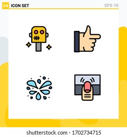 Pack of 4 Modern Filledline Flat Colors Signs and Symbols for Web Print Media such as space; click; done; wavy pool; hand Editable Vector Design Elements