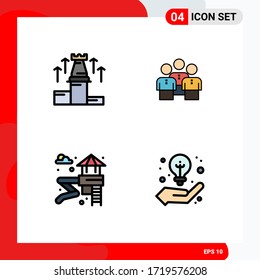 Pack of 4 Modern Filledline Flat Colors Signs and Symbols for Web Print Media such as strategy; protection; chess; business; workgroup Editable Vector Design Elements