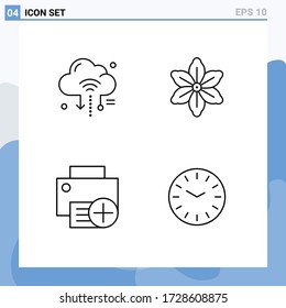 Paquete de 4 símbolos y símbolos modernos de color plano de línea rellena para medios de impresión web como Internet; añadir; nube; floral; Elementos de diseño de vectores editables para dispositivos
