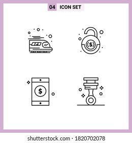 Pack of 4 Modern Filledline Flat Colors Signs and Symbols for Web Print Media such as public; sign; bank; security; garage Editable Vector Design Elements