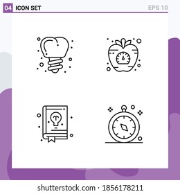 Pack of 4 Modern Filledline Flat Colors Signs and Symbols for Web Print Media such as implanting; education; apple; vegetable; learning Editable Vector Design Elements