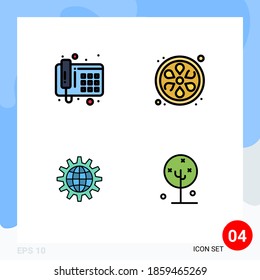 Pack of 4 Modern Filledline Flat Colors Signs and Symbols for Web Print Media such as communication; development; lemon; global; work Editable Vector Design Elements
